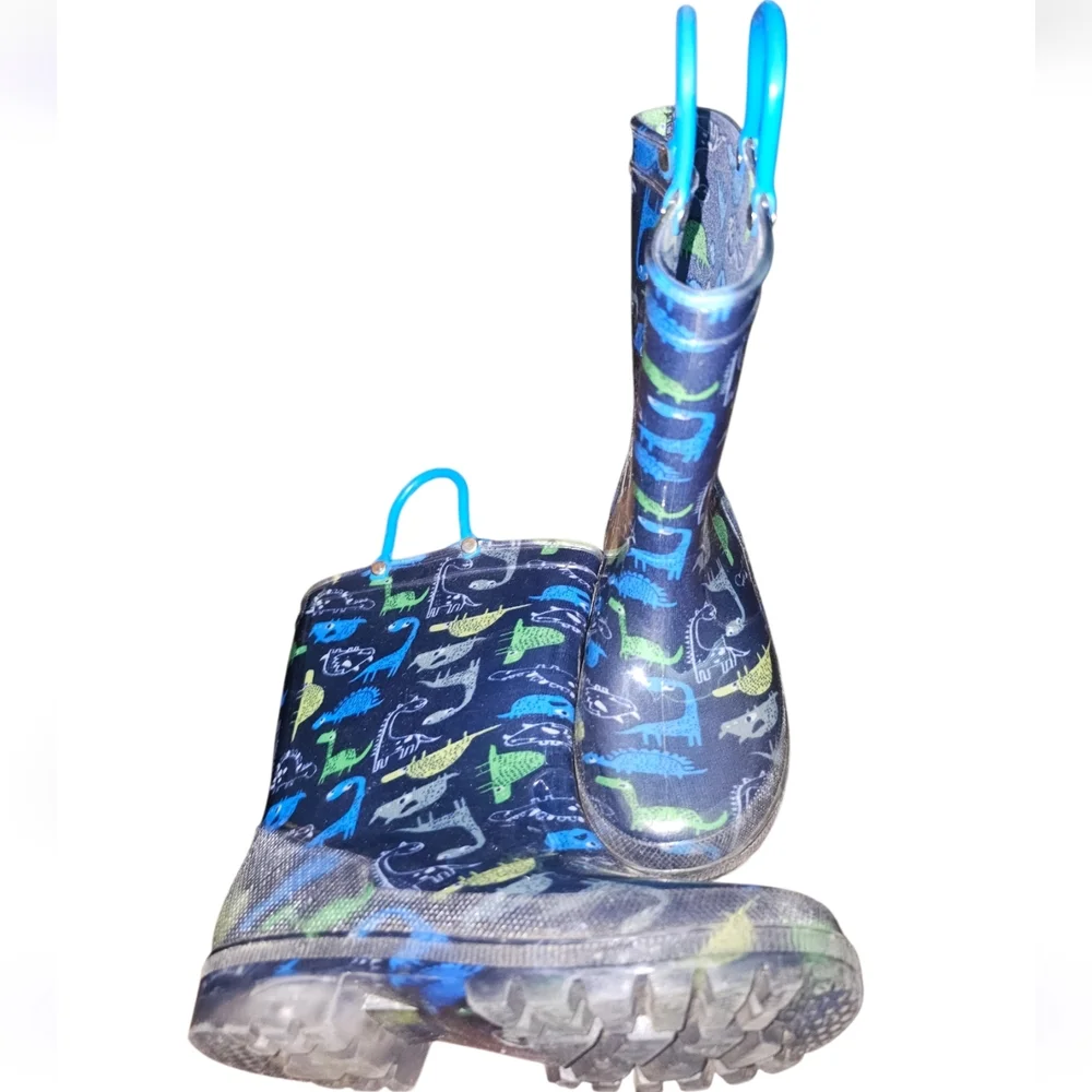 Kids Dinosaur Print Rain Boots - Blue and Green